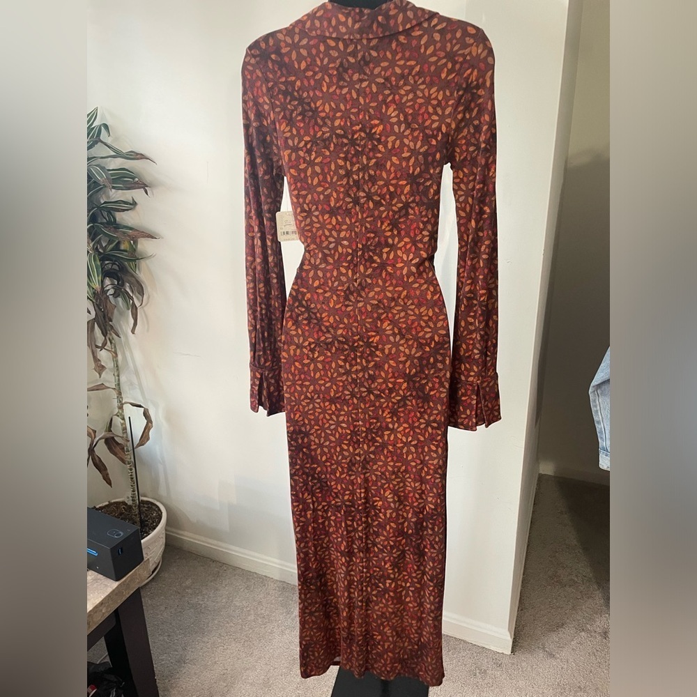 NWT Free People|| Shayla Wrap Midi Dress in Brown Size XS, Perfect fall dress! - Picture 6 of 11